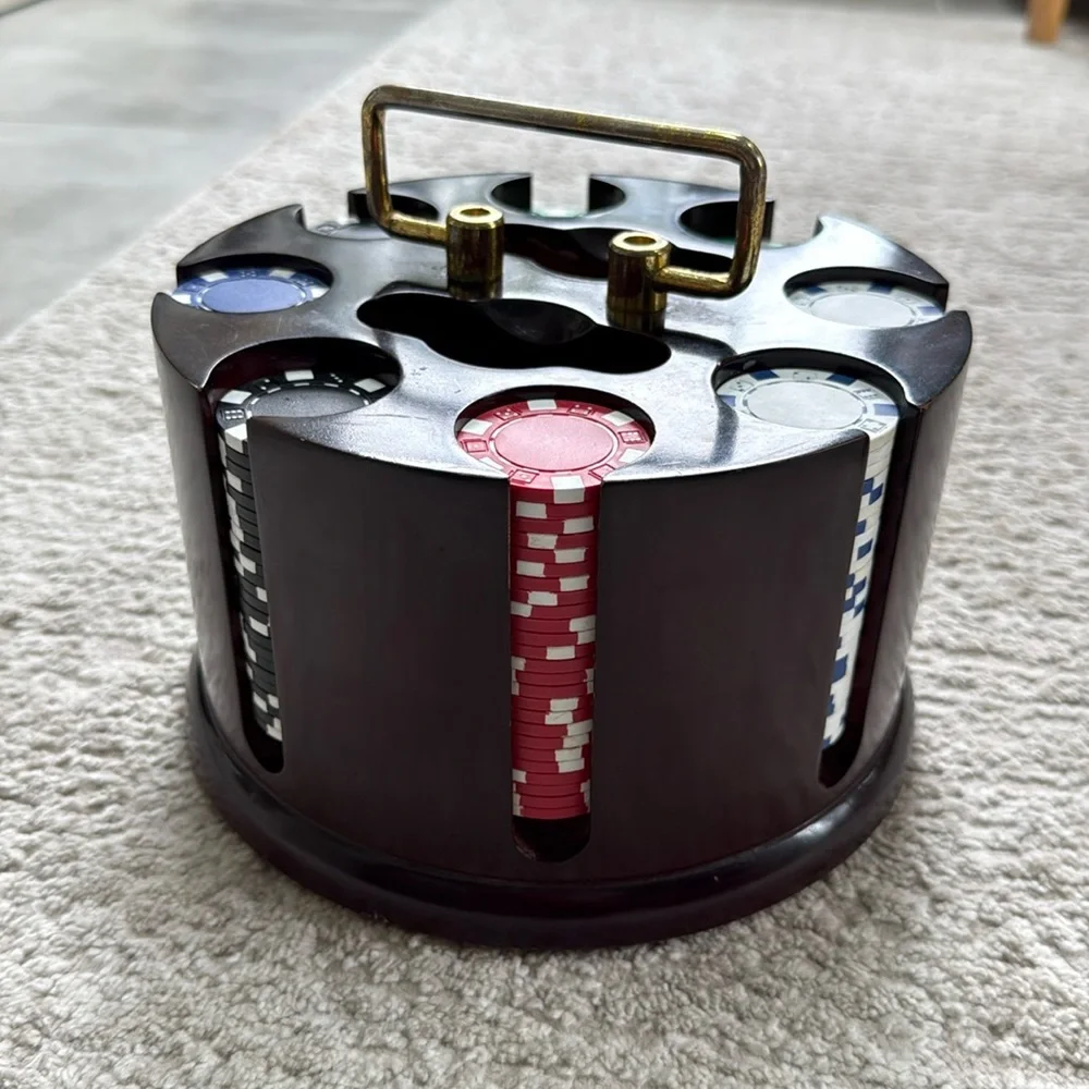 Vintage Rotating Wooden Poker Chip Carousel